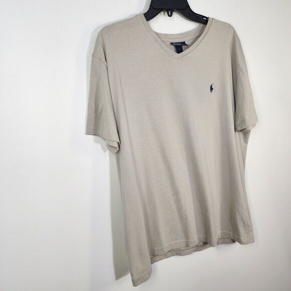 Polo Ralph Lauren Mens T Shirt Large Gray Short Sleeve Blue Pony Cotton V Neck - Picture 5 of 8